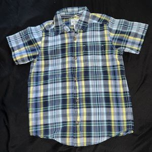 Children’s Place Kids Boy Button Down Blue Plaid Short Sleeve